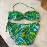 Victoria's Secret Victoria’s Secret Bandeau Strapless Top M & Hip Tie Bottoms Bikini Green/Yellow Photo 1