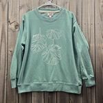 Imperfect Post Surf graphic sweatshirt sz medium cotton blend leaf print ribbed Green Photo 0