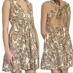 House of Harlow Linen Blend Tropical Tie Back Mini Dress Brown Photo 1