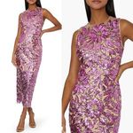 Milly Kinsley Floral Garden Sequin Back Slit Sheath Midi Dress Purple Sz 6 Photo 5