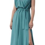 ZARA Dress Green Slit Midi Pleated Sleeveless Beachy Boho Party Sz S 4/6 No Belt Photo 0