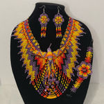 Handmade hummingbird Vibrant Beaded Necklace, bracelet and Earring Set. Purple Photo 0