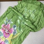 Malaysia Airlines Floral Silk Scarf Green Multi Neck Tie Rectangle Womens 66in * Photo 3