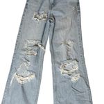 ZARA Wide Leg High Rise Ripped Distressed Denim Jeans Light Wash Size 4 Thrashed Photo 3