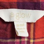 a glow a:glow Medium maternity top plaid flannel red purple soft roll-up sleeves vneck Photo 9