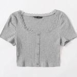 SheIn Lace Trim Button Front Rib Knit Tee Photo 1