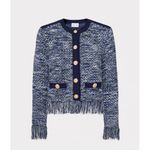 Milly NWT Kaia Textured Knit Cardigan Jacket & Skirt Set, Navy Multi | Small Photo 1