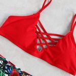 SheIn Red Crisscross Top And Floral Bottoms Bikini Set Boho Tropical Size Medium Photo 2