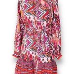 ZARA  Mini Dress Red Hot Pink Abstract Print Long Sleeve Drop Waist Ruffle XS Photo 0