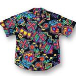 Vintage British Isles Shirt Black Rainbow Floral Abstract Art To Wear Button Up Black Size 10 Photo 0