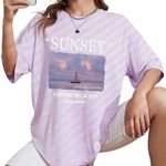 SheIn Sunset & Sea Graphic Drop Shoulder T-Shirt in Lilac, Size L Photo 0