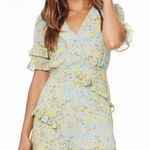 Lost + Wander Blue & Yellow Floral V-Neck Faux Wrap Ruffle Mini Dress Size XS Photo 0