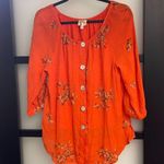 Fig and Flower Orange, burnt orange & gold embroidered Blouse Medium Photo 0
