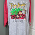 Simply Southern  Raglan Baseball Tee “Oh Christmas Tree” Truck Gray/Red Size XXL Photo 0