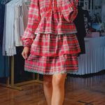 GRACE LILLY Christmas Plaid Bubble Sleeve Mini Dress Red Photo 0