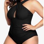 One Piece Daci Womens Front Cross Plus Size Swimsuits Tummy Control Keyhole Photo 3