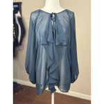 AQUA  Sheer Blue Ruffle Blouse Womens M Long Sleeve Chiffon Top Romantic Boho Photo 2