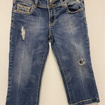 Vigoss Denim Jean Capri Size 3 Distressed Blue Denim Embroidery Pockets Photo 0