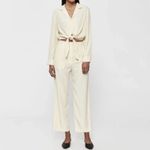 Nanushka Tanya Jumpsuit Size Small Long Sleeve Cut Out Tie Front Cream Photo 8