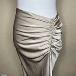 ZARA  Champagne Beige Ruched Satin-Effect Midi Skirt High Slit Bias Cut Sz Small Photo 4