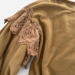 Entro fleece eyelet lace ruffle romantic cozy neutral brown top sz Small boho Photo 1