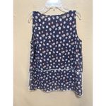 Loft  Floral Print Sleeveless Blouse Top Women's Size S White Trim Dark‎ Blue Photo 2