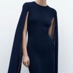 ZARA New Navy Blue Elegant Round Neck Knit Cape Dress Slit Long Sleeves Size S Photo 1