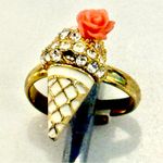 Gold Ice Cream Cone Fashion Ring with Rose Accent 5 Photo 2