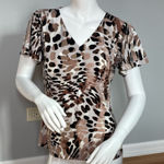 Calvin Klein  Animal Print V-Neck Top Women’s Size Small Short Sleeve Blouse Photo 0