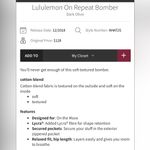 Lululemon  Dark Olive On Repeat Bomber Jacket Sz 8 Photo 6