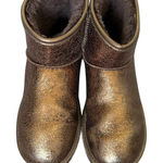 UGG  Classic Mini Metallic Sparkle‎ Bronze Boot Sz 8 Metallic Leather Cozy Winter Photo 0