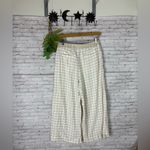 Anthropologie White Windowpane Grid Floral Embroidered Wide Leg Crop Pants Photo 3