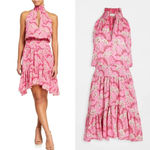 ALC Frank A.L.C 100% Silk Cody Floral Print Asymmetrical Halter Neck Midi Dress Pink 8 Photo 3