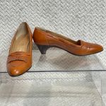 Vintage Pappagallo Cognac Leather Loafer Kitten Heel Shoes Office Size 7N Twee Brown Photo 2