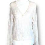 My Michelle Vintage  Cardigan Sweater Cropped Knit White Open Weave Lightweight Photo 0