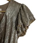 Shoshanna  Hera Plisse Metallic Pleated Short Sleeve V-Neck Maxi Dress Size 6 Photo 8