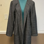 Eileen Fisher  Women's Sz L Jacket Open Herringbone Lined Long Cotton Gray Black Photo 0