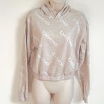 Bebe  cropped hooded logo long sleeve sweatshirt pullover white cream medium Photo 4