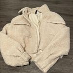 H&M  divided crop cropped faux shearling jacket xs light beige teddy jacket Photo 1