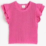 H&M crochet top Pointelle-knit blouse short flutter sleeves scalloped Photo 0