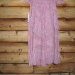 Mac Duggal  8058 Pink High Neck Micro Ruffle Tiered Midi Dress Photo 15