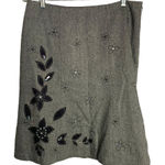 Jones New York Vintage  Wool Blend Skirt 12P Black Herringbone Embroidered Lined Photo 0