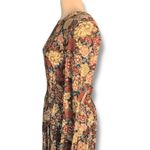Vintage 90s Brown Dark Floral Long Sleeve Rayon Maxi Dress 10 Autumn Romantic Photo 7