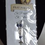 Source Unknown NIP St Anthony St Peregrine Pray For Us Silver Tone Chain Blue Beads Necklace Photo 0