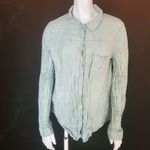 Tahari  Blue Linen Long Sleeve Button Down Top (XL) Photo 1