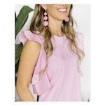 J. McLaughlin J.‎ McLaughlin Pink Striped Ruffle Cold Shoulder Crew Neck Dress Size XL Photo 1