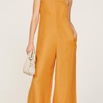 PETER SOM Marigold Yellow Linen Blend Square Neck Cross Back Jumpsuit Size 0 Photo 0