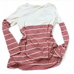 Vine & Love Pink‎ & White Striped Color Block Twist Front Top Photo 0