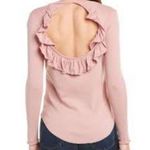 Chaser Henley Open Back Long Sleeve Knit Top M Pink Front Button Lettuce Hem NWT Photo 1