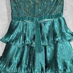 Betsey Johnson  Dress Women 2 Emerald Green Bustier Dress Tiered Ruffle Gold Lace Photo 6
